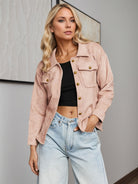 Blush pink Langry casual brushed autumn jacket with gold buttons