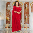 Elegant red fashion dress with cape sleeves from Sleeve Drilling, perfect for ملابس style