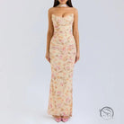 High grade skinny sheath skirt set with floral-patterned strapless maxi dress and choker