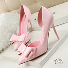 Pink langry fashion stiletto heels with sweet bowknot toes