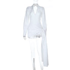 Langry fashion white sheer blouse with high-low hemline and pants
