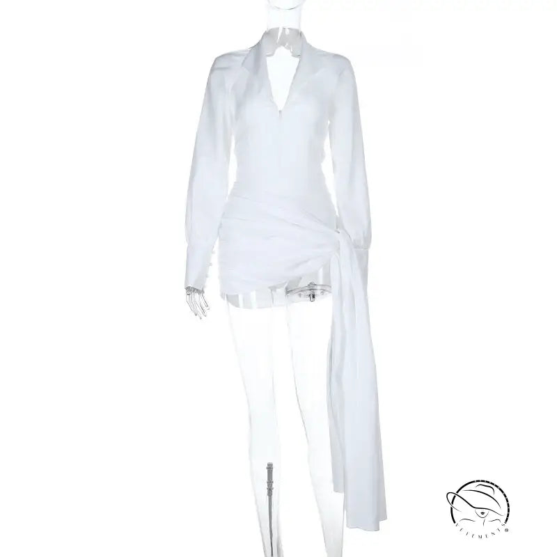 White sheer langry blouse with lace-up details and slim fit pants