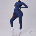 Navy blue Comfy Mesh Stitching Fitness One Piece jumpsuit