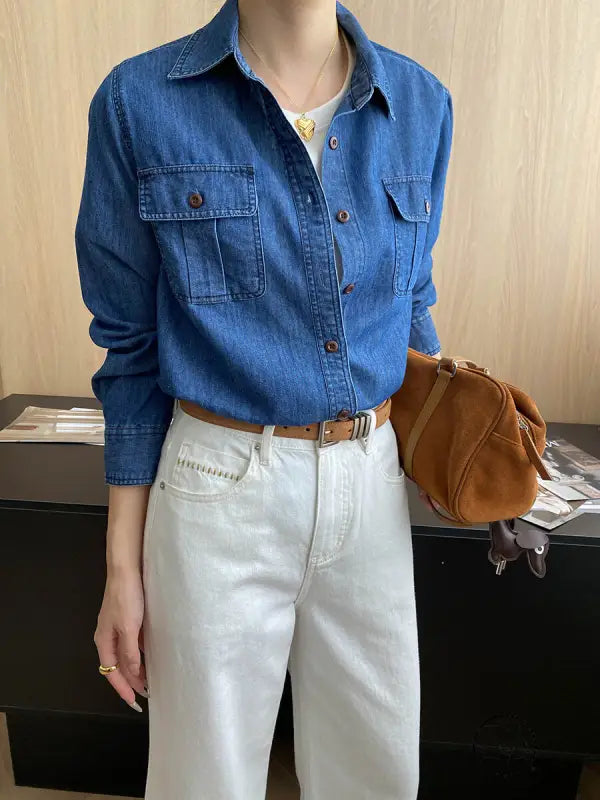 Relaxed Pocket Design Casual Denim Shirt