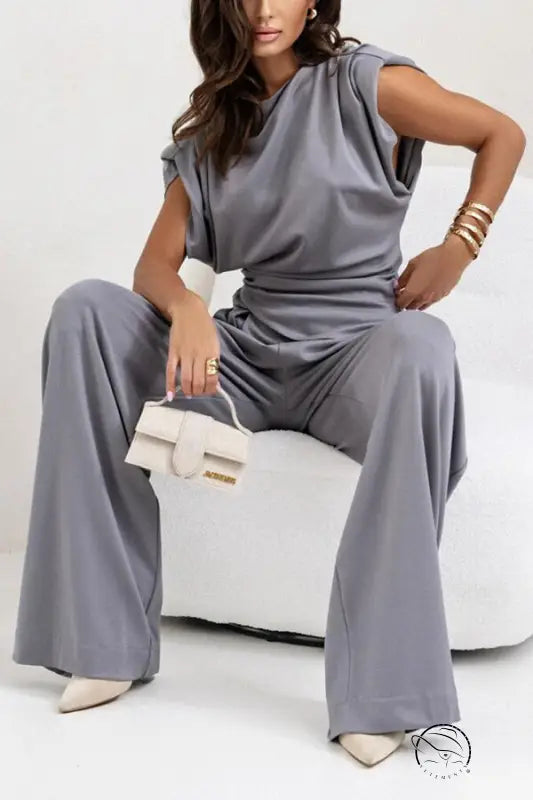 Gray gorgeous two piece sets jumpsuit in pantsuit style