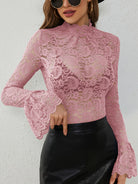Slim fit lavender Langry bell sleeve top with flared lace sleeves