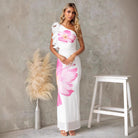 White floral one-shoulder Gorgeous Mesh Slim Fit Dress for elegant fashion and ملابس