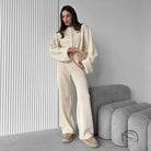 Cream-colored enchanting knitted langry fashion tracksuit with oversized sleeves