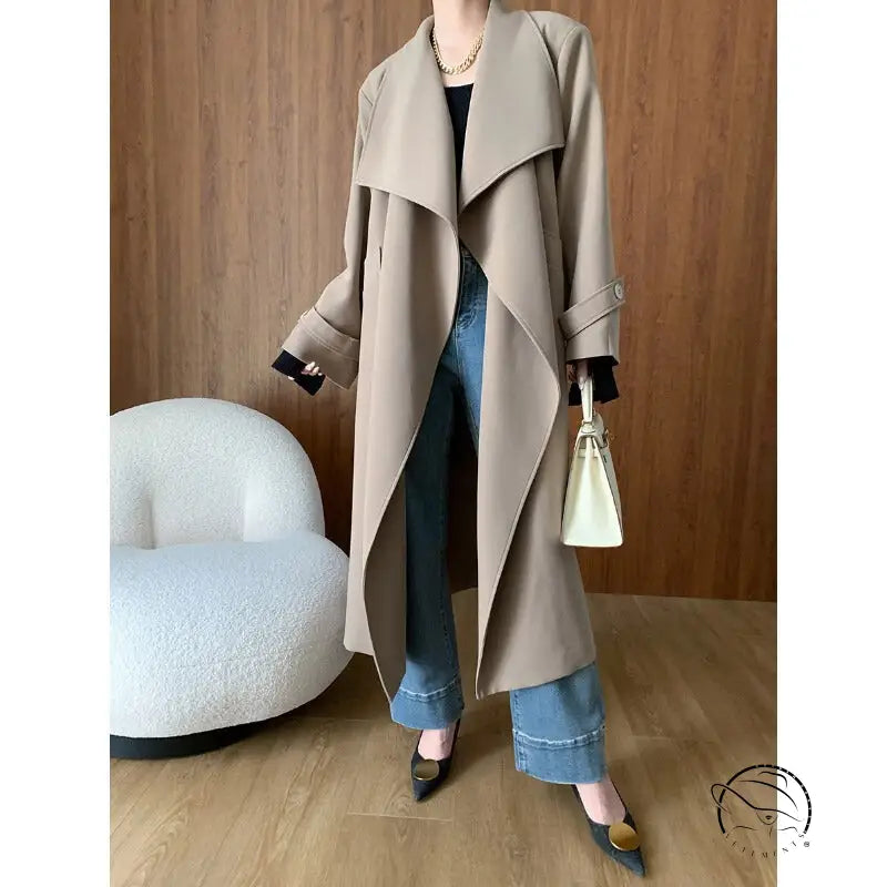 Elegant beige trench coat from Cozy Long High End fashion line