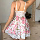 Floral sundress with white lace trim and spaghetti straps in Embroidery Lace Seduction Set