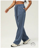 Blue-gray casual fitness yoga pants with elastic waistband and straight legs