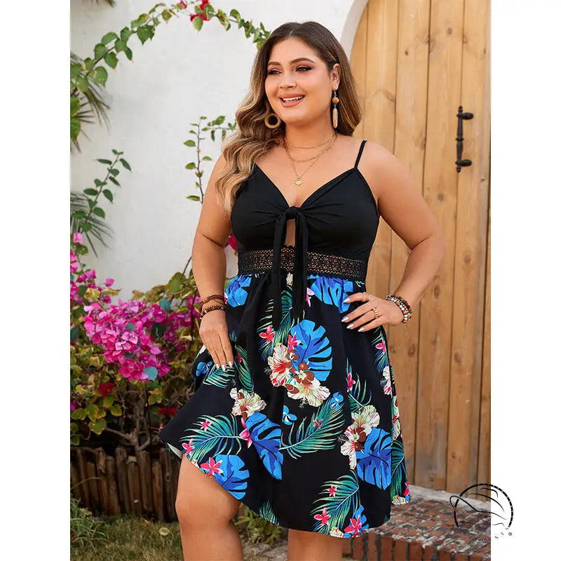 Elegant floral print strap dress in sundress style