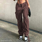 Hip Hop Low Waist Denim Pants featuring stylish brown cargo pants for a casual look