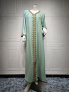 Gorgeous Middle East loose langry fashion dress in mint green lace with gold embroidery