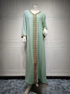 Gorgeous Middle East loose langry fashion dress in mint green lace with gold embroidery
