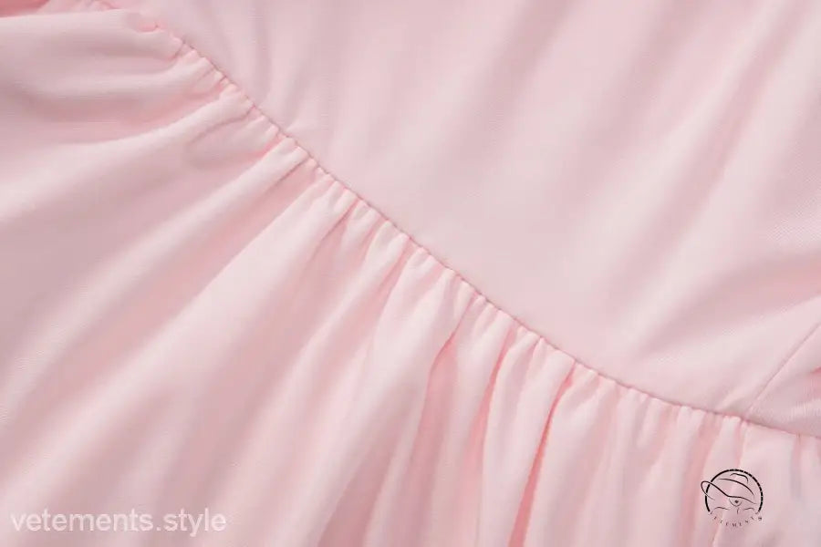 Sexy halter low cut ruffled dress with pink gathered fabric