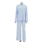 Light blue white striped langry fashion pajama set with shirt pants