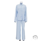 Light blue white striped langry fashion pajama set with shirt pants
