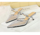 Langry fashion silver metallic mesh pointed toe kitten heel mule sandal