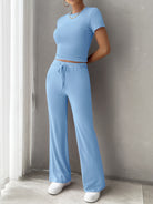 Light blue langry fashion cropped top and wide-leg pants set