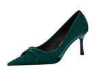 Emerald green satin Langry fashion high heel pump with bow detail