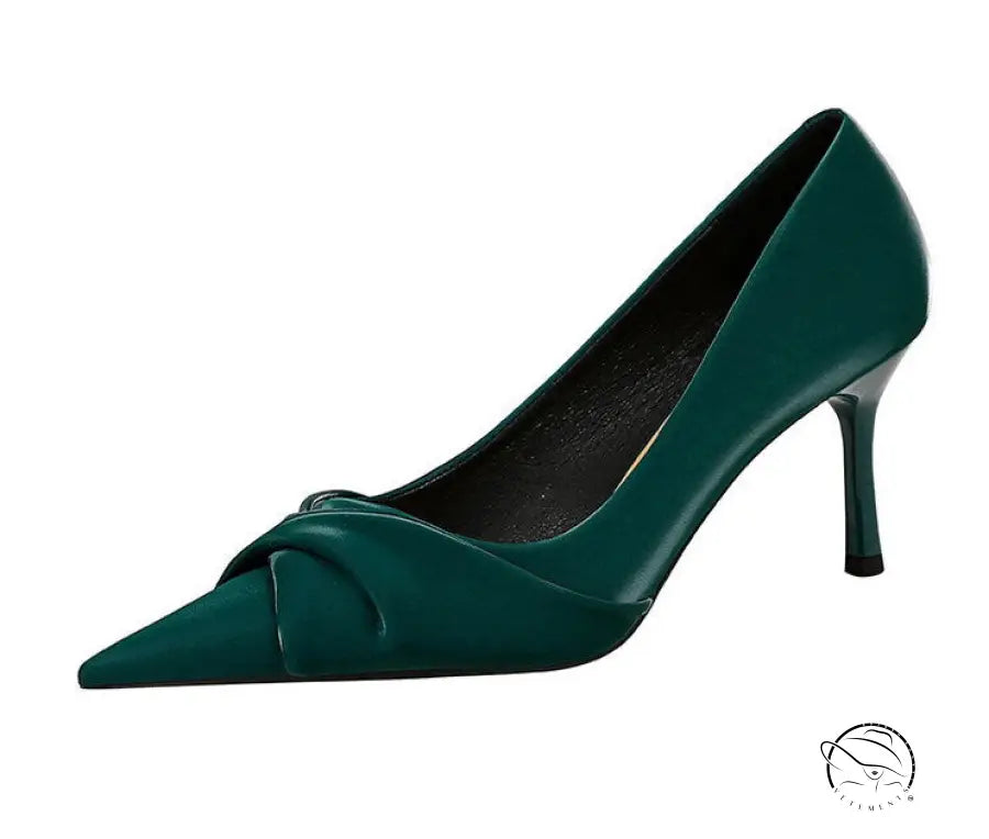 Emerald green satin Langry fashion high heel pump with bow detail