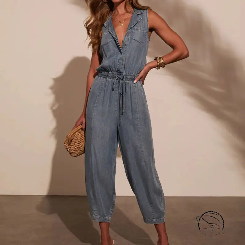 Casual Washed out Thin Denim Jumpsuit