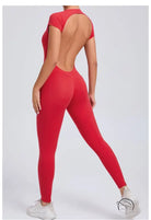 Red langry fashion backless yoga bodysuit in tight quick-drying design