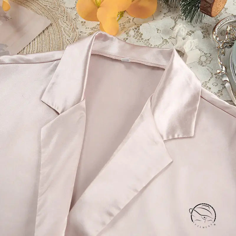 Light pink satin collared shirt in Langry winter pajamas set