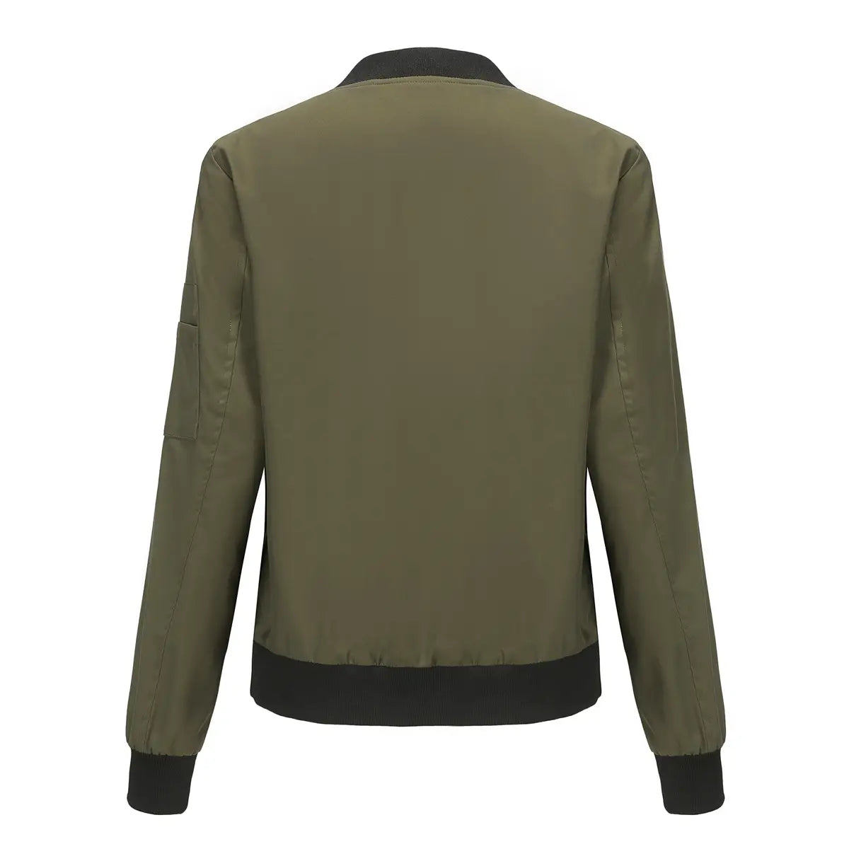 Army Green Casual Varsity Jacket with Pocket and Zipper Closure