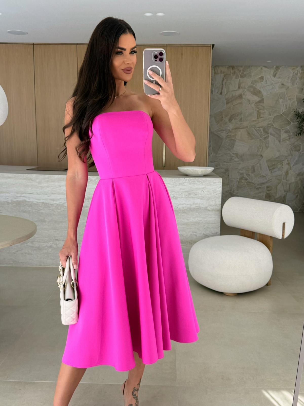 Strapless bright pink midi dress from Gorgeous Midi Dress, a stylish fashion choice
