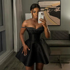 Elegant langry black off-shoulder fashion dress with beaded bodice