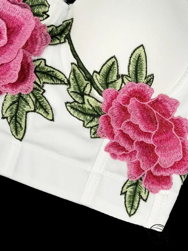 Pink peony embroidered langry fashion corset pillowcase with green leaves