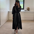 Fall French Lace Edge Collared Black Pearl Embellished Dress