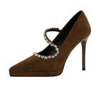 Cocktail Waterproof Platform Rhinestone Ankle Strap High Heel Pumps