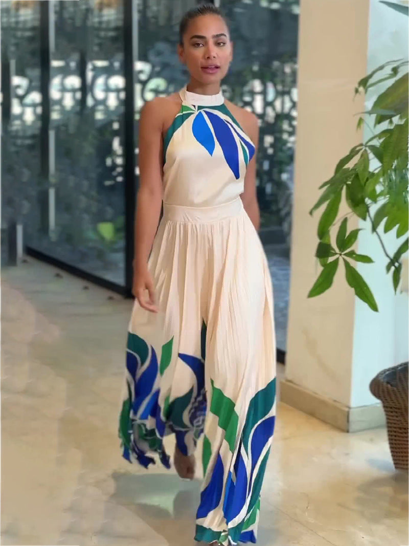 Off-white summer printed flared shorts jumpsuit with floral pattern for women