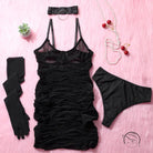 Black hot see-through fishnet lingerie set in elegant display