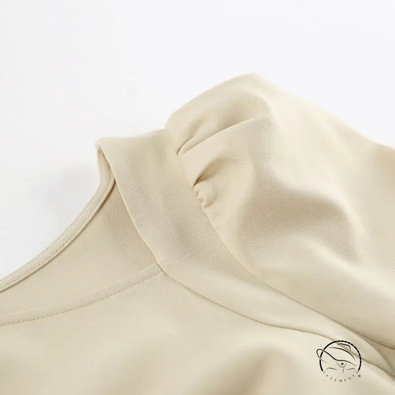 Elegant puff sleeve tight split dress in beige blouse style