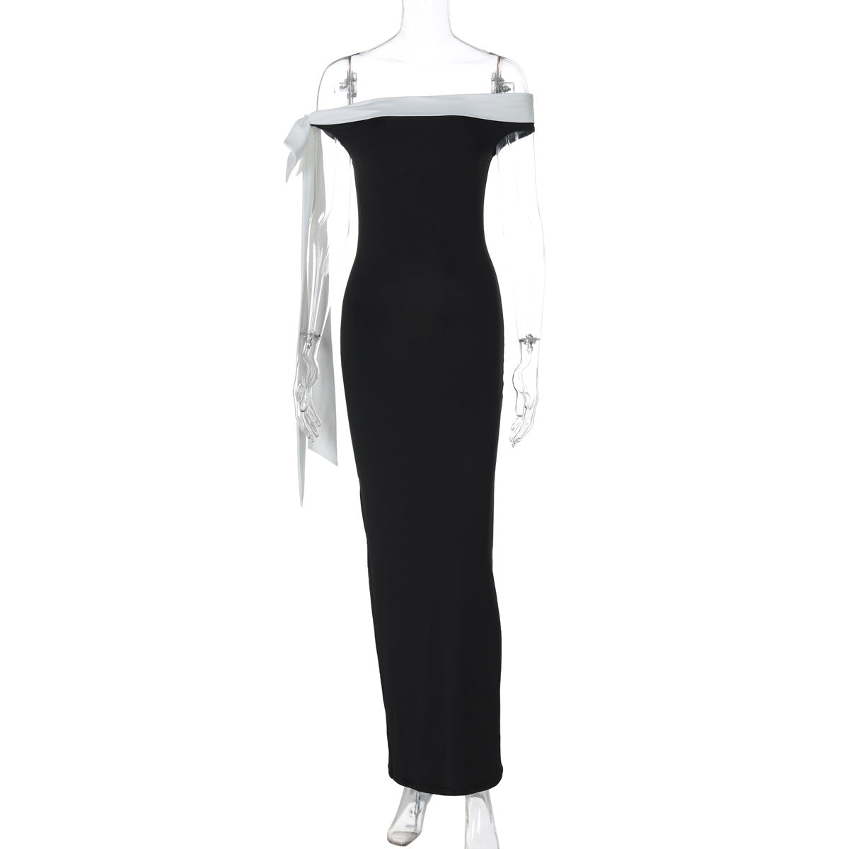 Black off-shoulder floor-length bodycon dress for stylish women in fashion ملابس
