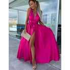 Elegant fuchsia gown with a high slit for trendy fashion and ملابس this season
