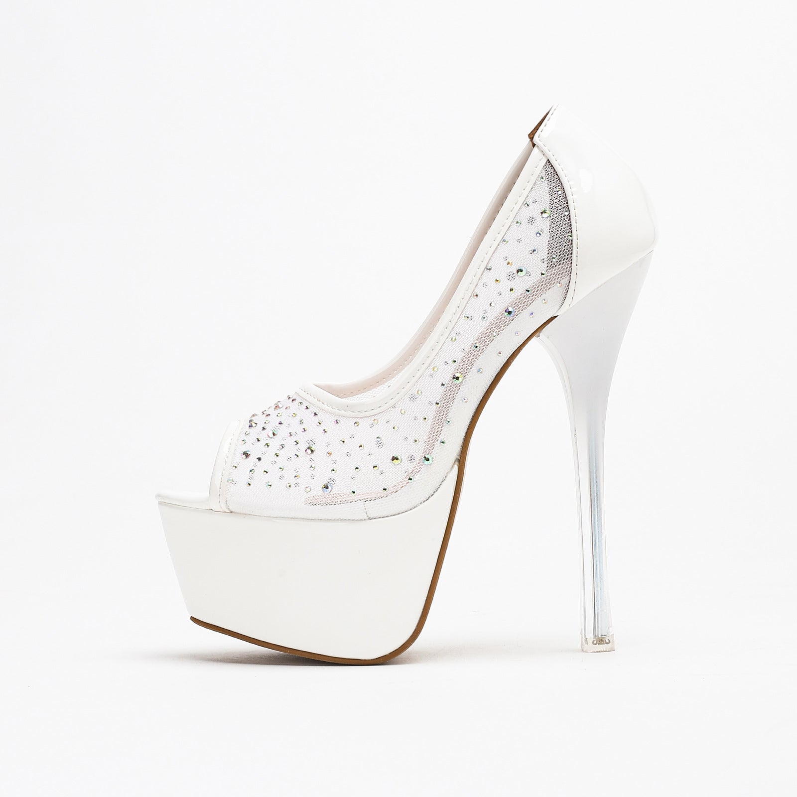 Elegant langry waterproof platform high heels with rhinestone mesh