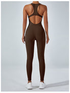 Langry fashion yoga one piece jumpsuit in sleek brown with racerback cutouts