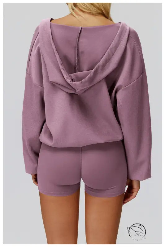 Langry lavender fashion hoodie and shorts set, loose comfortable exercise coat