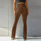 Brown high waist pleuche sunken stripe flared corduroy pants