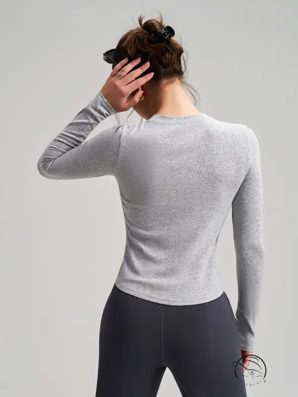 Heather gray langry fashion yoga long sleeved top with ribbed texture