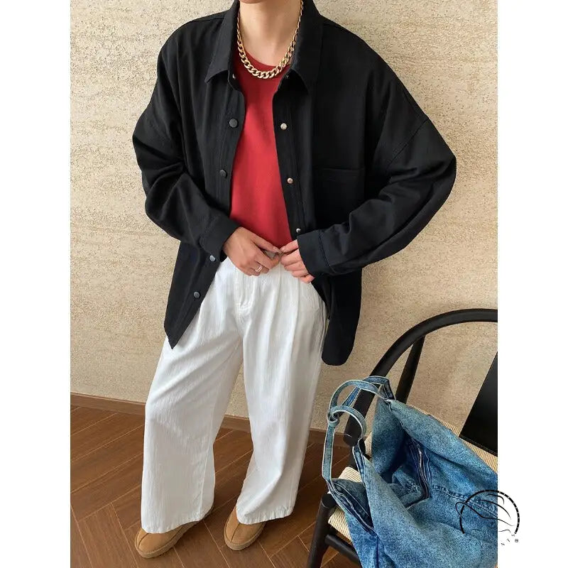 Casual office cotton jacket in langry fashion with black shirt and white pants
