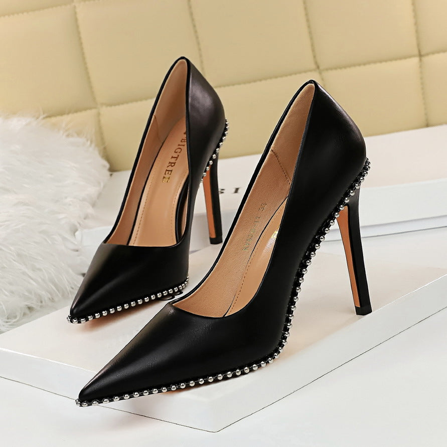 Black studded stiletto heels from Party Thinner High Heels for fashionable ملابس styles