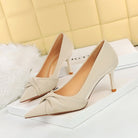 Langry fashion cream patent leather pumps with bow and orange Thinner Stiletto Heel