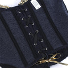 Langry denim corset in black blue with steel ring cup, laces and gold accents
