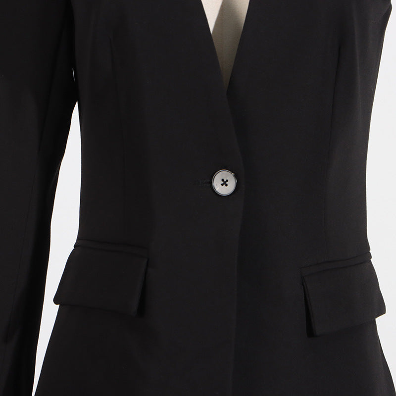 Black blazer with button closure from Gorgeous Wide Leg Pants Two Piece Sets for stylish fashion
